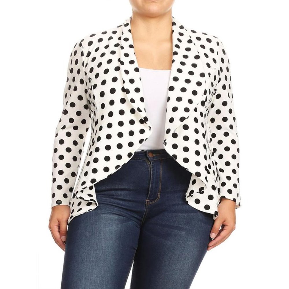 Women's Draped Polka Dot Blazer Style Cardigan